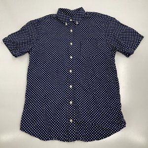 Nick Graham Polka Dot Stretch Modern Fit Mens Shirt L Navy Blue Short Sleeves.